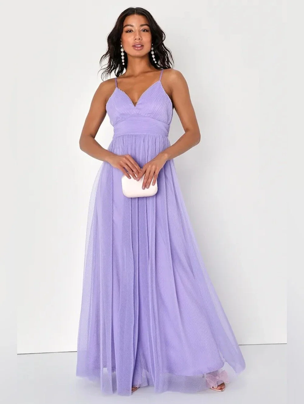 Lulus Angelic Entrance Lavender Pleated Tulle Maxi Dress
